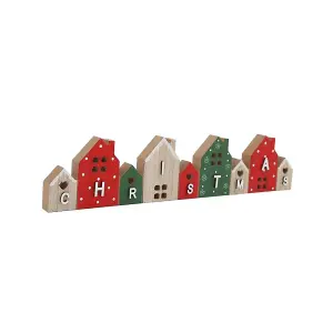 Something Different Wood House Word Christmas Decoration Red/Green/Natural (One Size)