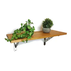 Solid Pine Rustical Shelf Light Oak with 2406 Bracket 25x90cm