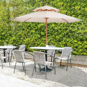 Outsunny Garden Wood Patio Parasol Sun Shade Outdoor Umbrella Canopy Beige