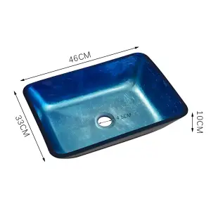 Blue Rectangular Glass Counter Mounted Bathroom Counter Top Basin W 460 mm x D 330mm