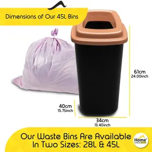 Home Centre Plastic Recycling Kitchen Office Waste Bin 45 Litre Brown Open Touchless Rim