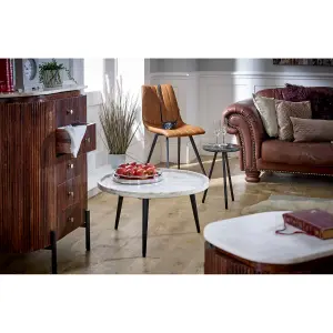 Ancient Mango Wood Wide Chest Of Drawers with Marble Top & Metal Legs