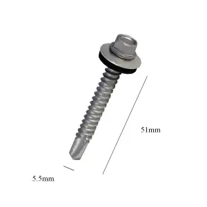 100 x Roofing Screws for Metal Sheets & Cladding Self Drill 55 x 51mm Hex Head