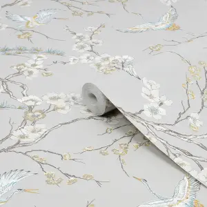 Superfresco Japan Blue Metallic effect Floral Smooth Wallpaper