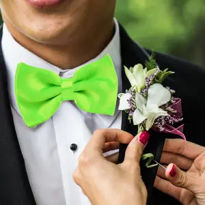 Lime Green Satin Polyester Bow Tie for Casual & Formal Wear, Wedding Party Accessory