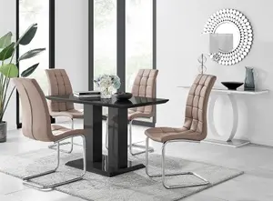 Furniturebox Imperia 4 Modern Black High Gloss Dining Table and 4 Cappuccino Murano Chairs