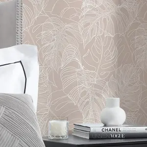 Monstera Leaf Wallpaper In Nude