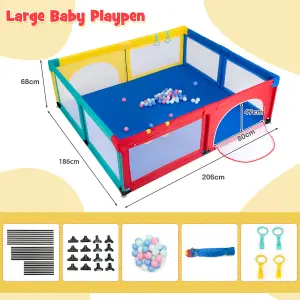 Costway Baby Playpen Large Safety Infant Activity Center W/ 50 PCS Ocean Balls 206 x 186 cm