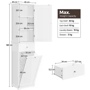 Yaheetech White Freestanding Bathroom Cabinet with Laundry Basket and Storage Shelves