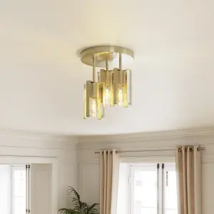 GoodHome Round Matt Glass & metal Brass effect 3 Lamp Ceiling light