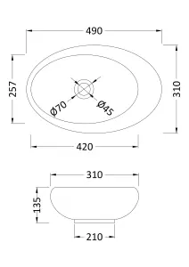 Oval Ceramic Countertop Vessel without Overflow - 490mm