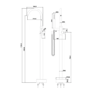 Emilia Matt Black Round Floor Standing Bath Shower Mixer Tap