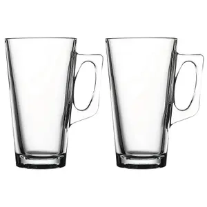 Queensway Home & Dining 385ml 2 Pcs Tall Glass Drinking Coffee Tea Juice Mugs With Handle