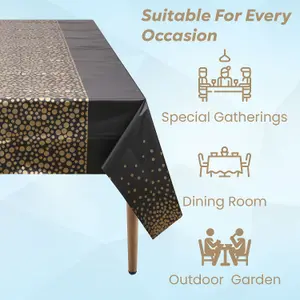 Black Plastic Tablecloth, Gold Polka Dot Printed Waterproof Table Cover - 54"x108"