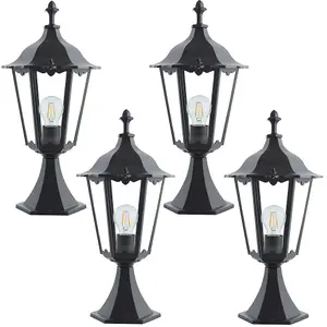 4 PACK Outdoor Post Lantern Light Matt Black & Clear Glass Garden Wall Lamp LED