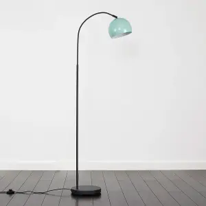 ValueLights Designer Style Dark Grey Curved Stem Floor Lamp With Pale Blue Dome Shade Complete With 6w LED GLS Bulb In Warm White