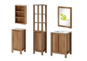 Bathroom Furniture Set: Freestanding 600 Vanity Sink Cabinet Mirror Tall Storage Unit Oak Effect Classic