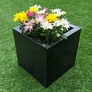 30cm Zinc Platinum Black Square Planter