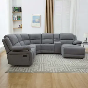 Dublin 5 Seater Fabric Corner Recliner Sofa Dark Grey