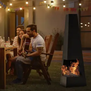 45x150cm Black Steel Chiminea Wood Burner - Stylish Outdoor Fire Pit Heater