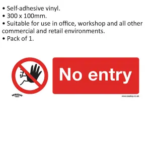 Self Adhesive NO ENTRY Health & Safety Sign - 300 x 100mm Prohibition Sticker