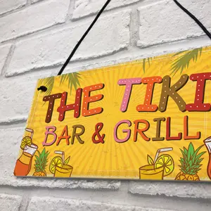 Red Ocean Tiki Bar Grill Party Hanging Home Bar Pub Plaque BBQ Cocktails Beach Decoration Sign