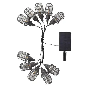 Solar Powered Cage String Lights - Outdoor Garden Fairy Lights with 10 LED Lanterns - Each Light H10 x 6cm Diameter & 20 Lumens