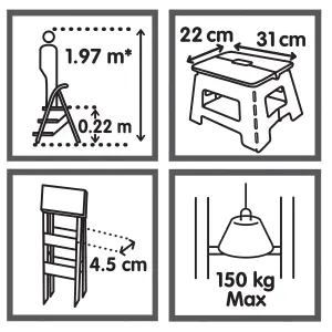 1 tread Ethylene-vinyl acetate (EVA) & polypropylene (PP) Foldable Step stool (H)0.22m