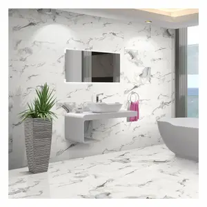 Alvaro White & Gold Gloss Marble effect Porcelain Indoor Wall & floor Tile, Pack of 5, (L)600mm (W)300mm