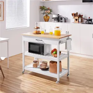 Yaheetech White Rolling Kitchen Island Cart with Drawer