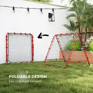 HOMCOM Rebounder Net Football Target Goal with Adjustable Angles, Red