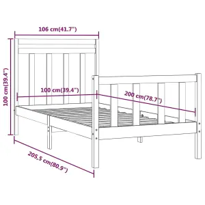 Berkfield Bed Frame Black Solid Wood Pine 100x200 cm