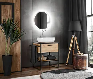 Bathroom Vanity Unit 700 Countertop Sink Floor Standing Cabinet Black Metal Oak Loft Industrial Freestanding Brook