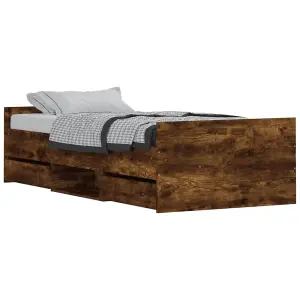 Berkfield Bed Frame with Headboard and Footboard Smoked Oak 90x200 cm