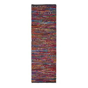 Homescapes Handwoven Multi Coloured Recycled Chindi Folk Rug, 66 x 200 cm