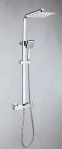 Ultra Thin Square Thermostatic Mixer Shower Dual Control Twin Head +Fast Fit Kit