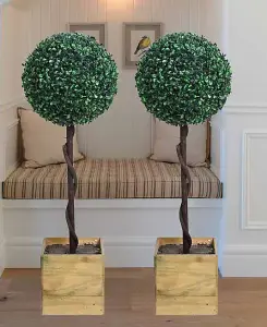 PAIR of 3ft Artificial Plants Boxwood Topiary Ball Trees