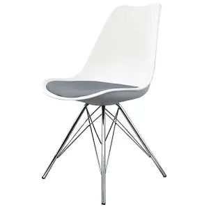 Soho White and Dark Grey Plastic Dining Chair with Chrome Metal Legs