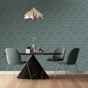 Architectural Concrete Wallpaper In Emerald And Gold