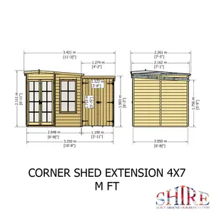 Shire Hampton Corner Summerhouse With Side Shed 7 Ft X 11 Ft