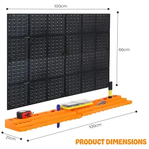 78 Piece Pegboard Shelf Tool Organiser Garage Wall Mount Tool Rack 3-Tier Shelf