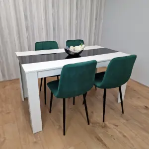 Dining Table And 4 Chairs Wooden White Black Table Tufted Velvet Green Chairs