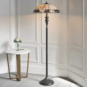 Luminosa Brooklyn 2 Light Floor Lamp Dark Bronze, Tiffany Glass, E27