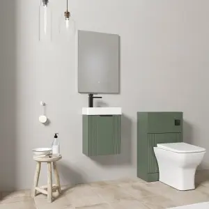 Cloakroom Suite - Fluted Wall Hung Vanity, WC, Toilet and Tap - Green/Black