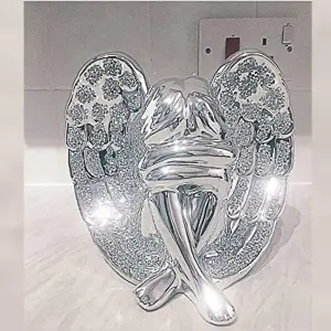 Beautiful Angel with Wings Silver Sparkle Bling Ornament Crushed Diamond Gift