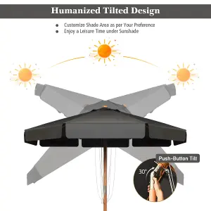 Costway 3m Garden Parasol Tilt Bar Market Table Umbrella with Valance and 8 Solid Ribs