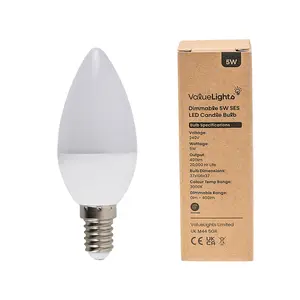 ValueLights Pack of 4 Thermal Plastic 5w High Power  LED SES E14 40w Replacement Frosted Opal Candle Bulbs - 3000K Warm White