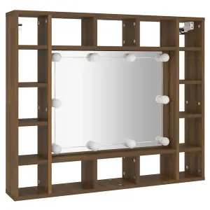 Berkfield Mirror Cabinet with LED Brown Oak 91x15x76.5 cm