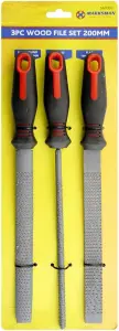 3Pc Rasp File Set Round Flat Half Round Wood Metal Filling 200Mm Diy Carpenter