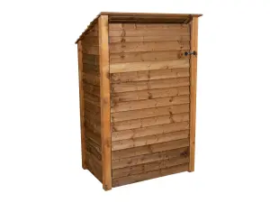 Wooden log store (roof sloping back) with door W-119cm, H-180cm, D-88cm - brown finish